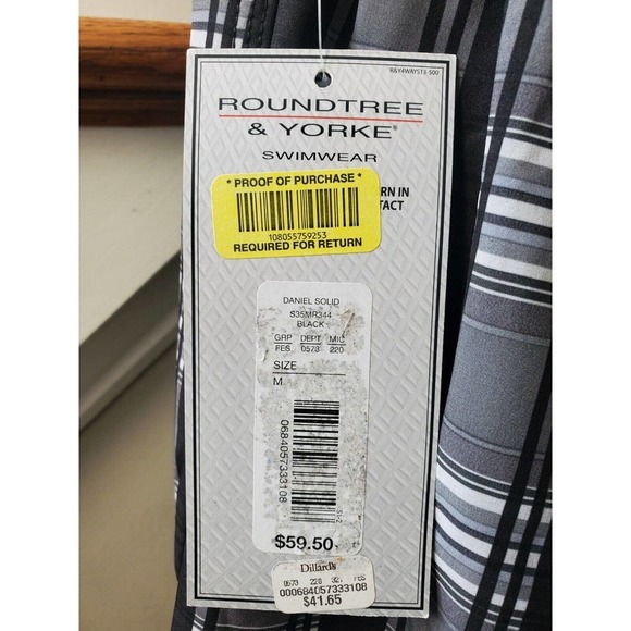 Roundtree & Yorke Men's Gray Plaid Polyester Pull On Stretch Swimwear Shorts M - Picture 7 of 12